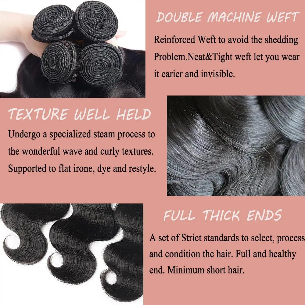 12A Human Hair Bundles Body Wave Bundles Human Hair 18 20 22 Inch Unprocessed Brazilian Virgin Hair Body Wave 3 Bundles Deals Straight Deep Curly Wave Real Human Hair Extensions For Black Women Natural Black