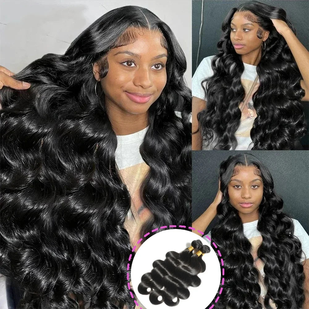 12A Human Hair Bundles Body Wave Bundles Human Hair 18 20 22 Inch Unprocessed Brazilian Virgin Hair Body Wave 3 Bundles Deals Straight Deep Curly Wave Real Human Hair Extensions For Black Women Natural Black