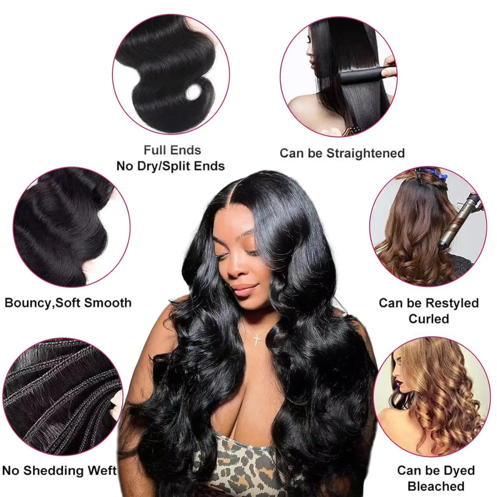12A Human Hair Bundles Body Wave Bundles Human Hair 18 20 22 Inch Unprocessed Brazilian Virgin Hair Body Wave 3 Bundles Deals Straight Deep Curly Wave Real Human Hair Extensions For Black Women Natural Black